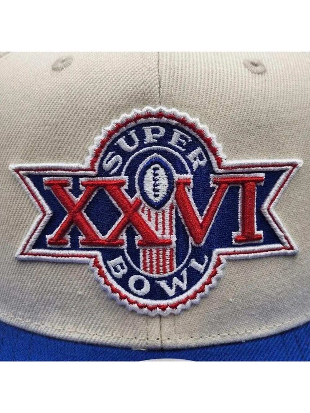 NFL Super Bowl XXVI 26 Mitchell And Ness Snapback Hat Cream Blue NWT